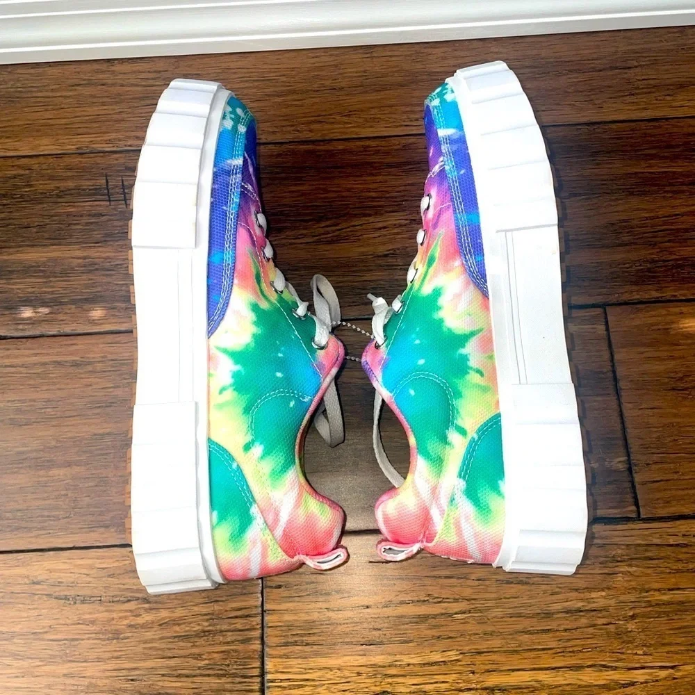 tie dye🌈sneakers Rainbow sneakers platform pride chunky paint splatter sneakers